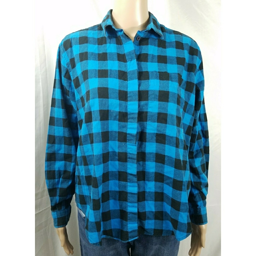 Blue & Black Checkered long sleeve button up top